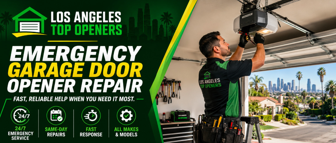 Los Angeles Top Openers technician carrying out an emergency garage door opener repair at a Los Angeles home